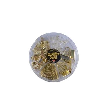 Imagem de Kit Office VMP Pote com 72 peças na cor Ouro – Clips, Prendedores, Alfinetes – Acessórios de Papelaria para Estudos e Organização