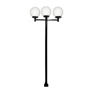 Imagem de Poste Luminária Triplo Glob Braço Reto Preto 300cm