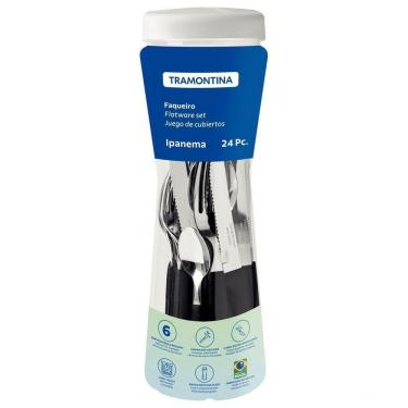 Imagem de Faqueiro Ipanema Com Lâminas Em Aço Inox E Cabos De Polipropileno Preto Com Pote Plástico