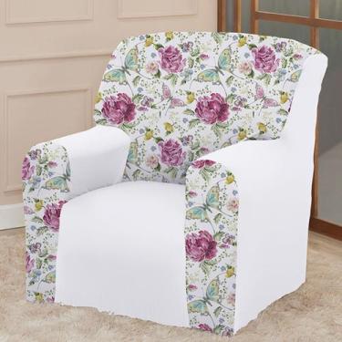 Imagem de Capa para Poltrona Coladinha Mista Floral Estampada Decoração Sala Qua