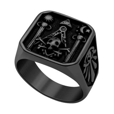 Imagem de Hoyazvet Anéis maçônicos para homens, aço inoxidável 316L/ouro 18 k/pulseira maçônica preta, com caixa de presente, Aço inoxidável, Sem pedra preciosa