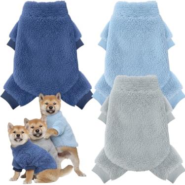 Imagem de Reginary 3 peças de pijama de cachorro roupas de inverno casacos elásticos para filhotes, macacão fofo, suéter de lã para 4 pernas body de cachorro (médio, azul, cinza)