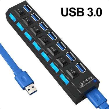 Imagem de Régua Hub Usb 3.0 Com 7 Portas Ultra Rápido Para Pen Drive E Hd - Envi