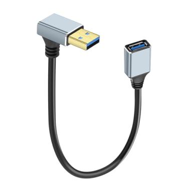 Imagem de JSADZKJ Cabo de extensão USB 3.0, cabo adaptador USB de transferência de dados de alta velocidade de 5 Gbps, conectores banhados a ouro de 90 graus tipo A macho para fêmea compatíveis com teclado USB
