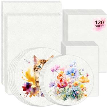 Imagem de 120 folhas de papel aquarela a granel, 6 tamanhos 23 x 30 cm, 21,6 x 28 cm, 20,3 x 20,3 cm, etc. 63,5 kg/300 g/m2 de espessura de papel para colorir a frio para estudantes artistas desenho aquarela