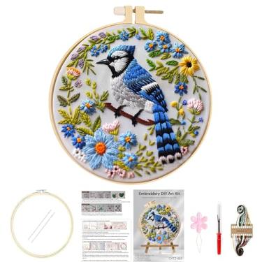 Imagem de Huacan Kits de bordado para adultos iniciantes DIY pássaro ponto cruz estampado animal padrão kit de costura 1 peça 19 x 19 centímetros