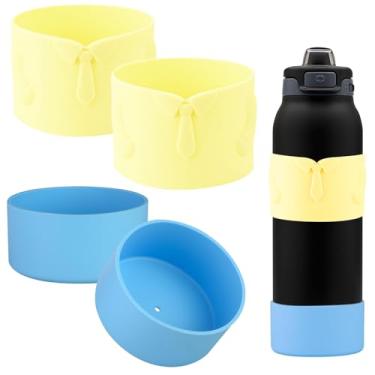 Imagem de Água de silicone para garrafa de água Ello Cooper de 946 ml, manga para copo para garrafa Ello Pop & Fill de 946 ml, proteção superior e inferior capa protetora antiderrapante (amarelo/azul claro, 946