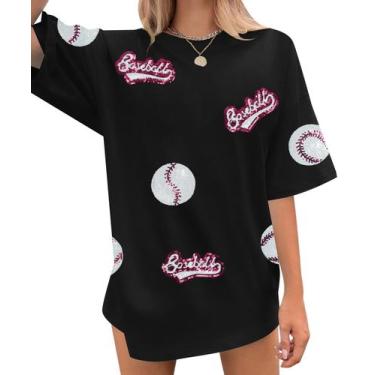 Imagem de Camisa de beisebol feminina BANGELY com bordado de lantejoulas para ma