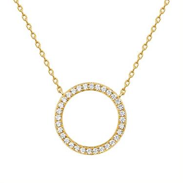 Imagem de PAVOI Colar solitário de zircônia cúbica banhada a ouro 14K | Pingente de bisel elegante | Colar feminino delicado de zircônia cúbica, 19 Inches, Ouro amarelo, Zircônia cúbica