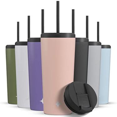 Imagem de JoyJolt Copo isolado a vácuo de 680 g com tampa e canudo (2 cada) Copo de aço inoxidável de parede dupla a vácuo, forrado de cobre para bebidas geladas/retidas 12 horas. Garrafa de água à prova de
