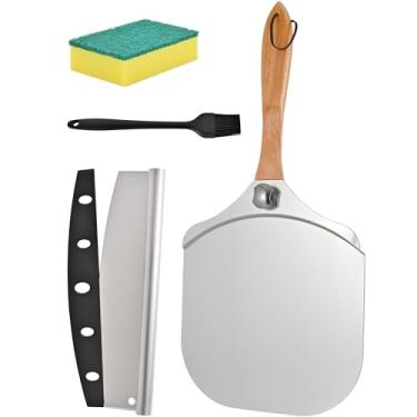 Imagem de Pá de espátula de pizza de alumínio para pizza – Pá de pizza de metal Rightwell de 30,5 cm (30,5 cm x 35,5 cm) com alça dobrável de madeira para assar, pizza caseira e pão