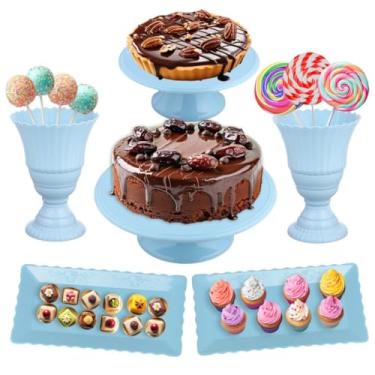 Imagem de Kit Festa Peças - Conjunto de Vaso, Boleira e Bandeja para Decoração de Festa e Mesa de Doces para Aniversário, Casamento e Chá de Bebê(AZUL CANDY)