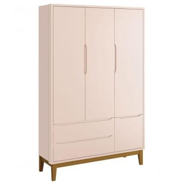 Imagem de Guarda-roupa Retrô 3 Portas Classic New Rosa Fosco Com Madeira - Reller