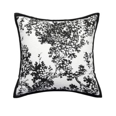 Imagem de Capa de travesseiro estilo francês preto e branco 45x45cm de pelúcia -