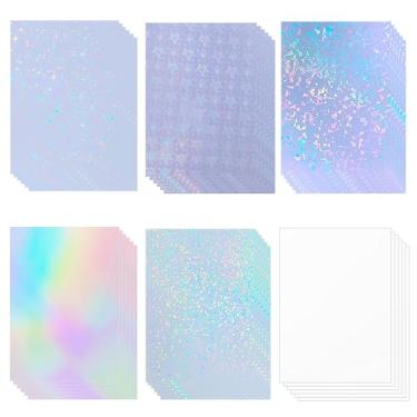 Imagem de Filme de Laminagem Fria 36 Folhas Papel Adesivo Holográfico A4 BOPP Espessura 7 Filamentos -Proof Wear- 6 Designs Mistas para Protetor Publicidade Fotográfica