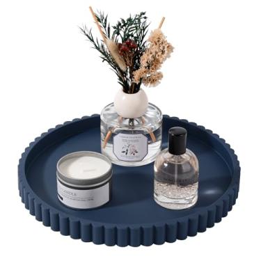 Imagem de Bandeja de banheiro redonda de silicone para decoração de bancada de cozinha, bandeja decorativa de mesa de centro para perfume, vela, saboneteira, 25 cm, azul escuro