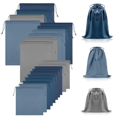 Imagem de Hillban 20 bolsas de brinquedo de cetim com cordão organizador de brinquedos de seda bolsa de presente leve multiuso dobrável saco de viagem para mulheres e homens, 3 tamanhos (M, G, GG, cinza azul)