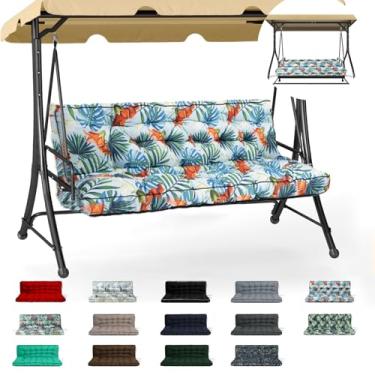 Imagem de RUFXIEZW Almofadas de substituição de balanço com encosto, 2 ou 3 lugares à prova d'água, antiderrapante, almofada de banco para ambientes internos/externos para móveis de jardim (verão, 102 x 160 cm)