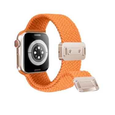 Imagem de Pulseira magnética elástica compatível com Apple Watch séries 10, 9, 8, 7, 6, 5, 4, SE, 3, 2, 1, Ultra, laranja