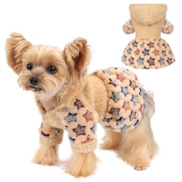 Imagem de Yikeyo Vestido suéter para cães pequenos, meninas, meninos, fofos, quentes, com capuz, roupas macias para filhotes, roupas extra quentes para animais de estimação, vestidos de aniversário e férias