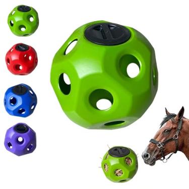 Imagem de Bola de feno para cavalos, alimentador de feno de grande capacidade de 40 cm para cavalos, bola de petisco de cavalo com design de alimentação lenta, brinquedos seguros e duráveis, bola de alimentação