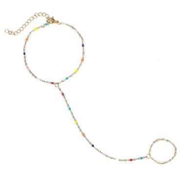 Imagem de Mikovivi Corrente de mão para pulseira de anel, pulseira de ouro ajustável, corrente de anel de dedo ajustável de aço inoxidável, joia de mão elegante, presente moderno para mulheres, as shown in the