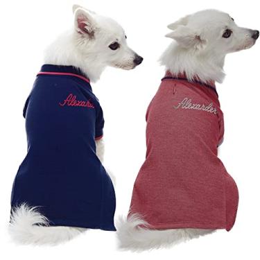 Imagem de Blueberry Pet Pacote de 2 camisetas polo personalizadas personalizadas de volta para cães com nome bordado, azul marinho e vermelho enferrujado, comprimento das costas 30,5 cm, roupas personalizadas