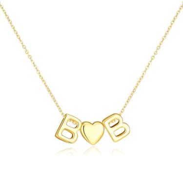 Imagem de adoyi Colares com inicial para mulheres, banhado a ouro 14 quilates, com letras de bolhas, colar delicado coração A-Z, colar com pingente de inicial, presentes de aniversário para mulheres, joias, 14