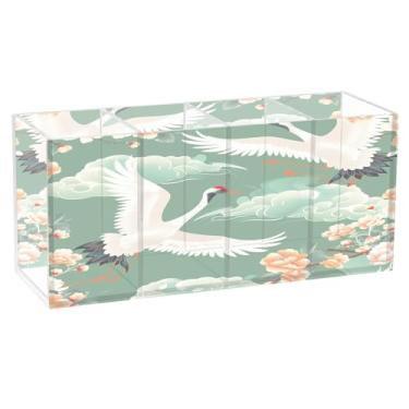 Imagem de SEHANY Lindo porta-canetas de acrílico com flores em aquarela, pássaro, 4 compartimentos, porta-lápis transparente, organizador de pincéis de maquiagem, organizador de papelaria para escritório, casa