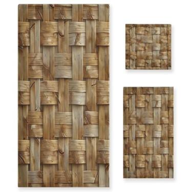 Imagem de Blueangle Conjunto de toalhas de textura de vime tecido - 3 peças de toalhas de banheiro absorventes macias para spa e decoração de casa (inclui banho, toalha de mão e toalha) #498
