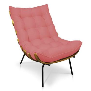 Imagem de Poltrona Costela Metálica Preta Linho Whisky Rose D03 - D'Rossi