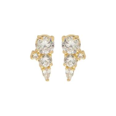 Imagem de Brinco ear cuff jade zircônias folheado a ouro 18k - PIUKA, Ouro 18k, 