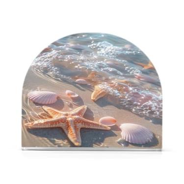 Imagem de Wassud Porta-guardanapos de conchas para mesa, cozinha e jantar, suporte de guardanapo de acrílico para guardanapos de papel, acomodam 50-60 guardanapos decoração de casa de fazenda 1 peça