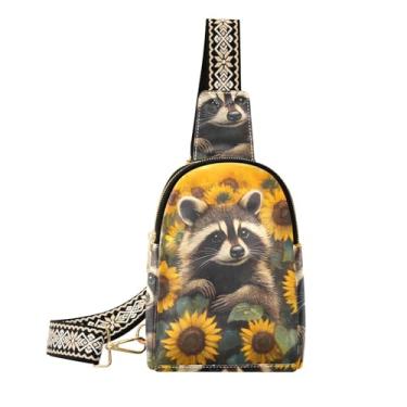 Imagem de CEBUGI Bolsa tiracolo feminina pequena de girassol guaxinim para pochetes de couro para caminhadas, viagens ao ar livre