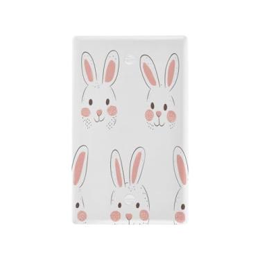 Imagem de Wassud Placa de cobertura para interruptor de luz, capa decorativa de rosto de coelho fofo, placa de parede para tomadas elétricas em branco 11,5 x 7,6 cm