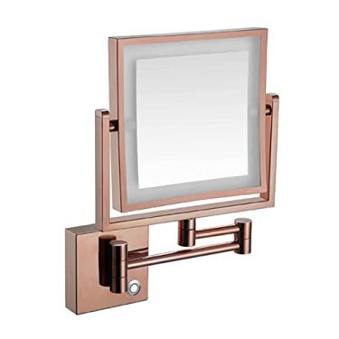 Imagem de YYBOES Espelho de maquiagem LED montado na parede, espelho cosmético extensível giratório de 360°, espelho retrovisor iluminado por LED de dupla face com ampliação 3X