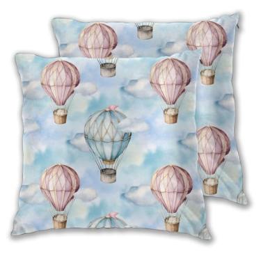 Imagem de Abucaky Conjunto de 2 capas de almofada fofas de balões de ar quente para sofá, escritório, quarto, decoração de casa, 45 x 45 cm