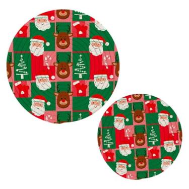 Imagem de Wassud Conjunto divertido de trivet com tema de Natal para pratos quentes, suportes redondos de algodão, almofadas quentes, porta-copos elegantes, decoração de cozinha e acessórios, 2 peças