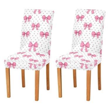 Imagem de Wassud Capas de cadeira com laço e bolinhas para sala de jantar, capas elásticas de cozinha, conjunto de 2 protetores de assento laváveis
