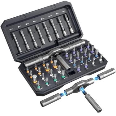 Imagem de VEYSMOU Conjunto de chaves de fenda catraca magnética 42 em 1 com alça e estojo em T removíveis, kit de chave de precisão multibits para eletrônicos, PC, bicicletas, consertos de móveis, óculos e