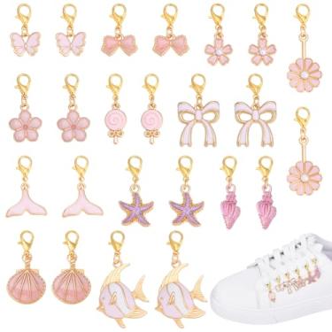 Imagem de PH PandaHall 24 peças, 12 estilos, pingentes de sapato esmaltados de liga rosa para tênis, clipes dourados de 2 a 3,3 cm, acessórios de joias, decoração de sapato de renda para mulheres, decoração de