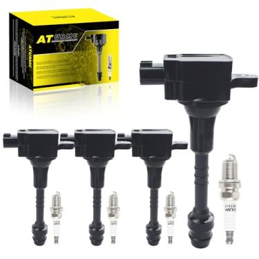 Imagem de ATURMC Conjunto de 4 bobinas de ignição UF351 e velas de ignição de irídio compatíveis com Nissan Sentra 2002 2003 2004 2005 2006 2001 2002 2003 2004 2005 ALMERA 1.8L L4