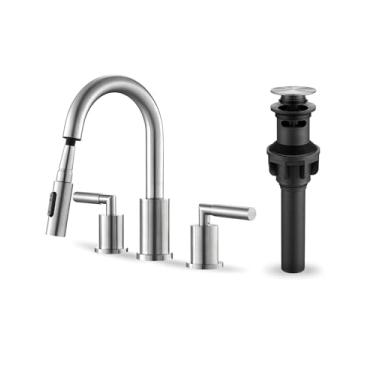 Imagem de Tohlar Torneira de banheiro com pulverizador, torneira de banheiro removível níquel escovado