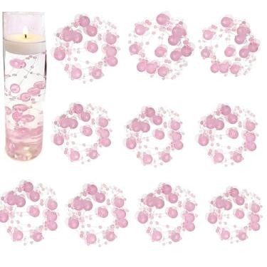 Imagem de TeaSu 24 peças de cordão de contas flutuantes para centros de vela flutuante, contas de pérolas coloridas para enchimento de vasos, mesa central, recepção de casamento e decoração de casa - Rosa