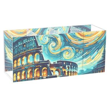 Imagem de TSENQUE Porta-canetas de mesa de acrílico com céu romano da Itália, porta-canetas para artesanato, porta-pincéis personalizado, copo de lápis, decoração de escritório, organizador de mesa, 20 cm x 6,3