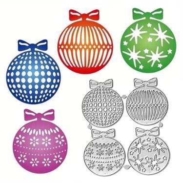 Imagem de 4 peças de bolas de Natal, moldes de metal, moldes de corte de bolas de Natal, estênceis para fazer você mesmo, cartões de álbuns, álbum de fotos, moldes decorativos de papel em relevo para fazer