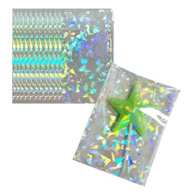 Imagem de 100 unidades de sacos holográficos de celofane, sacos de biscoito iridescentes de 15 x 9,9 cm, sacos de guloseimas de celofane autovedáveis, sacos de presente OPP adesivos para presente de Natal