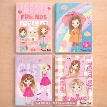 Imagem de Kit Com 4 Cadernos Power Full Brochura 1/4 96 Folhas Capa Dura Menina 