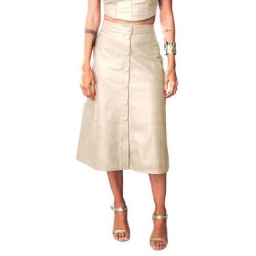 Imagem de Saia Midi Em Couro Legítimo Evasê Com Botões Antonella - IGNE BULL, 38