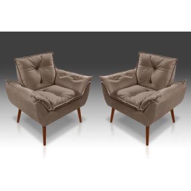 Imagem de Kit 02 Poltrona Opala Com Fibra Siliconada Suede Capuccino -CASA DA PO